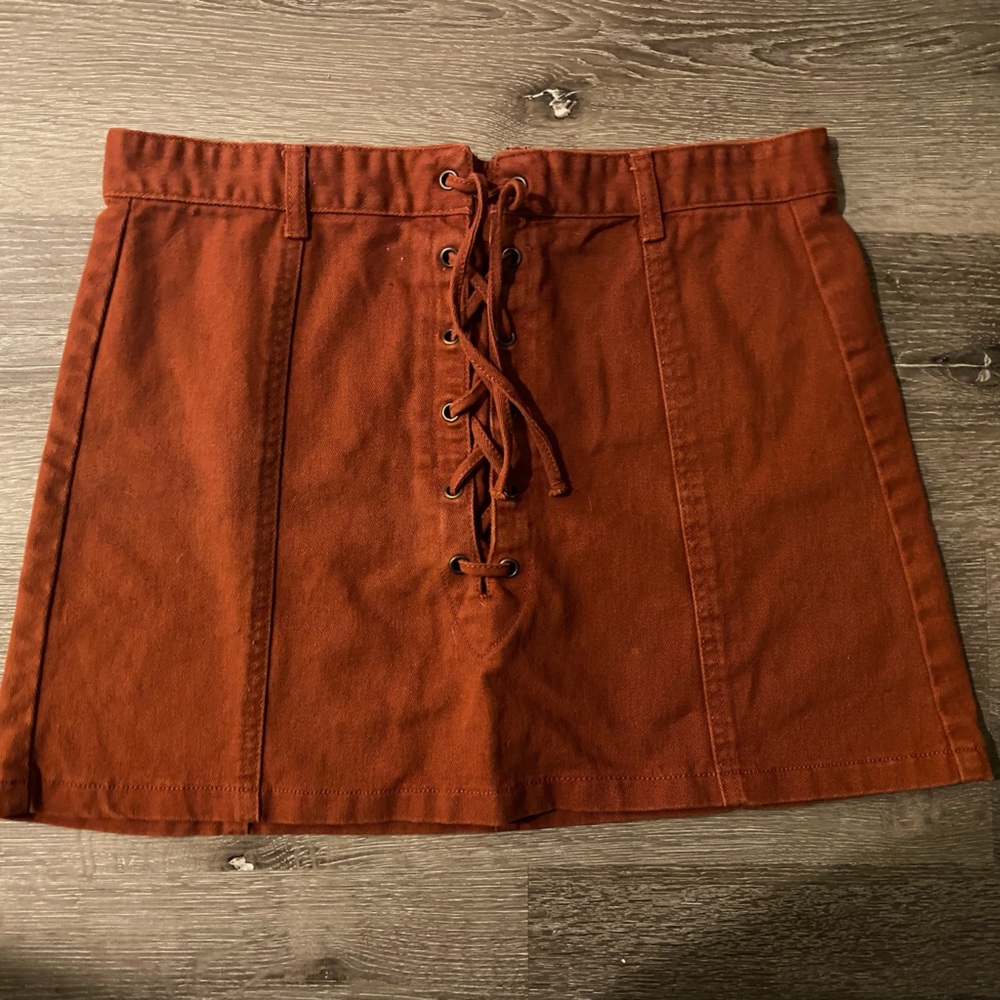 Orange denim mini skirt